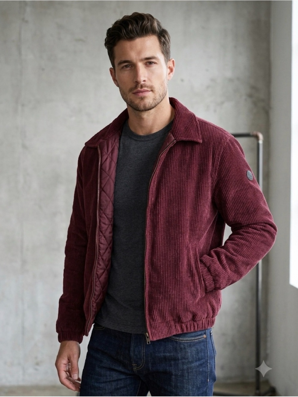 Corduroy Bomber Jacket in Burgundy
